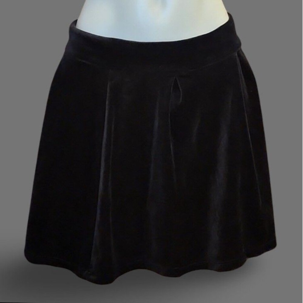 Vintage Black Velvet Pleated Skater Skirt 90s Goth Whimsigoth Grunge Size  Small